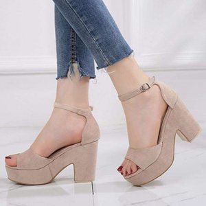 CAMSSOO - Women’s Platform Chunky Heel Open-Toe Ankle Strap Sandal Pump